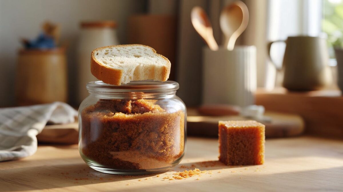 Der kleine Trick mit einem Stück Brot im braunen Zucker, der verhindert, dass er hart wird